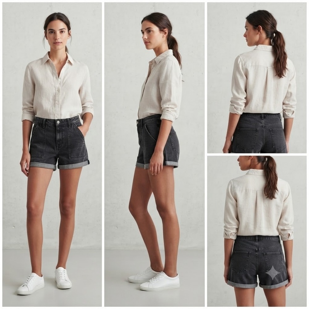 Free People Cut-Off Shorts Womens 28 Washed Black Denim Patch Pockets Cuffed Hem